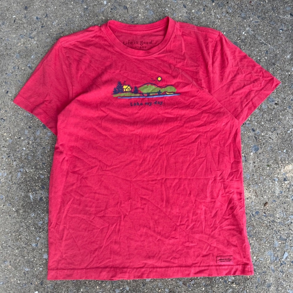 Life is Good Mens Vintage Lake My Day Graphic T-Shirt Red Size‎ M Short Sleeve